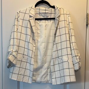 Elle Women's Cream Grid Pattern Blazer
